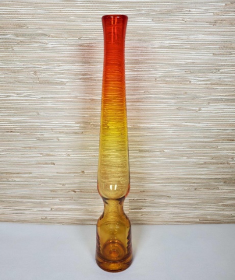 Mid Century Tangerine Bischoff Art Glass Rocket Vase