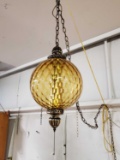 Mid Century Cornell Amber Glass Globe Swag Light