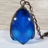 Blue Stained Glass Hanging Swag Lamp