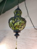 Mid Century Avocado Green Glass Swag Lamp