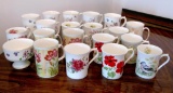 19 English Bone China Mugs, 1 bowl and 2 cups