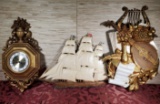 Syroco Wall Clock, Ship, & Mandolin