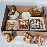 Tray Lot of Hummel TMK6 Figurines, Wall Plaques and Trays