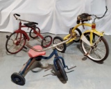 3 Vintage Hard Rubber Tire Tricycles - Fairy Colson, LH and Unmarked