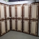 3 Vintage Wood Screen Panels With Original Fabric