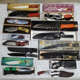 10 Hunting, Fighting and Sheath Knives and Scabbards, Many with Original Boxes