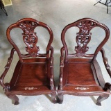 Pair Of Carves Chinese Hongmu Rosewood Court Chairs