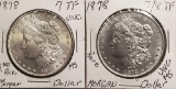 2 1878 MS UNC Morgan Silver Dollars (7TF and 7/8TF)