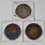 3 Higher Grade Silver Morgan Dollars - 1881-S, 1890-O and 1901-O