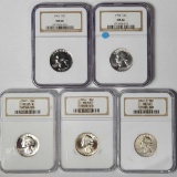 5 MS66 NGC Silver Washington Quarters 1961-1964