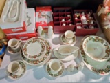 Lot of Christmas Porcelain Dinnerware and Ornaments