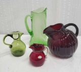 4 Art Glass Pitchers