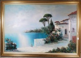 Oil on Canvas Mediterranean Villa Landscape Signed C. Loft