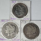 3 US Morgan Silver Dollars -1887, 1896-O & 1900-O