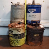 4 5 Gallon Gas and Oil Cans -Standard Oil, Ford, Protectoseal and Galvanized