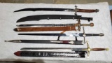 4 Fantasy and Replica Swords with Leather Scabbards