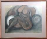 Modernist Cubist Abstract Pastel Female Nude On Paper