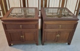 Pair Asian Carved Top Night Stands
