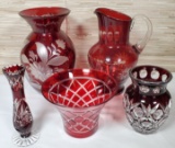 5 Pcs. Red Cut to Clear Glass