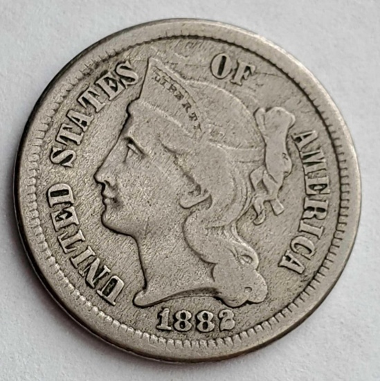 1882 Key Date Three Cent Nickel F/VF