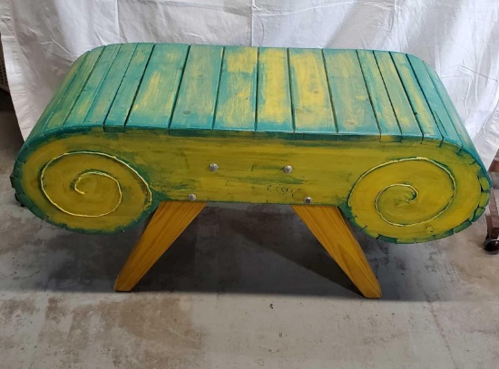 Avner Zabari Hand Painted Bench with Barrel Roll Ends