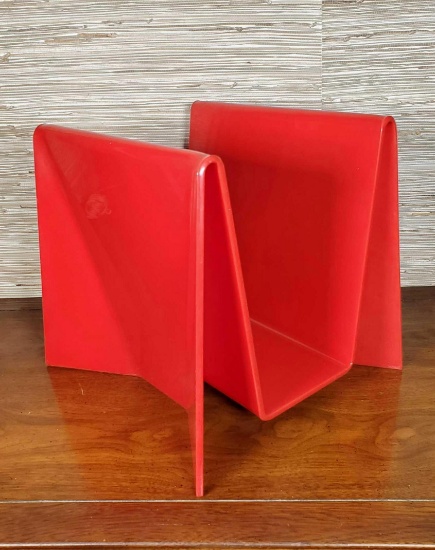 Vintage Red Lucite / Acrylic Magazine Stand
