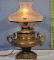 B&H Brass base Converted Oil Lamp with Dragon Handles and Etched Glass Shade