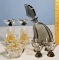 MId Century Crystal Decanter, 4 Glasses and Art Deco Perfume Set with Box