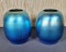 Pair of Signed Victor Durand Blue Iridescent Beehive Vases