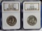 2 NGC MS 65 FBL 1956 and 1957-Da Franklin Silver Half Dollars