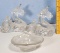 Pr of Virginia B Evans Imperial Cathay Dragon satin Glass Figural Candleholders and Wu-Ling Tray