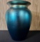 Signed Victor Durand Blue Iridescent Art Glass Vase