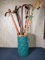 8 Wood Canes in Pottery Umbrella / Cane Stand