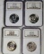 4 NGC MS 64 FBL Franklin Silver Half Dollars - 1950-D, 1954, 1958 and 1958