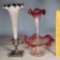 Victorian Opal Cased Glass Trumpet Vase and Cranberry Glass Epergne