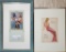 2 1940's Nude Calendar Framed Lithographs