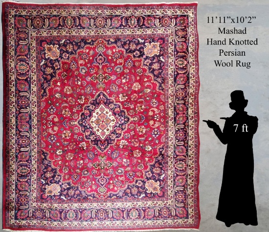 11'11"x10'2" Hand Knotted Mashad Persian Wool Rug