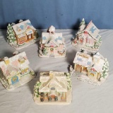 6 Precious Moments Hawthorne Village Houses with Styrofoam Packing Boxes