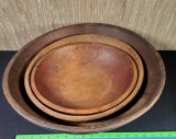 3 Primitive Hand Turned Wooden Bowls