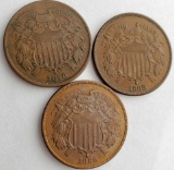 1868, 1869 and 1879 US Two Cent Pieces