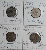 4 Shield Nickel Repunched Date Error Die Variety Coins