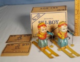 2 J Chein & Co Tin Litho Mechanical Ski-Boy No. 157 with 1 Original box