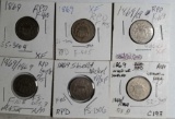 6 1869 Varied Repunched Date Error Die Variety Shield Nickels