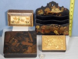 Antique Asian Letter Holder and Related Boxes