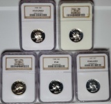 5 NGC PF 67 Cameo to PF 69 variations of 1963 and 1964 Proof Silver Quarters