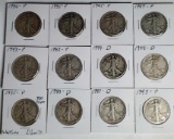 12 Mixed Date Walking Liberty US Silver Half Dollars