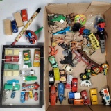 Flat of Small Tin Litho and Die-cast Cars, Slide Whistle and Other Miscellaneous