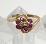 Synthetic Ruby & Diamond 14k Gold Ring