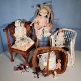 Collection of Vintage Dolls and Doll Furniture