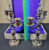 Pair Of Weighted Sterling Silver 3 lite Candelabrums With Presentation Box